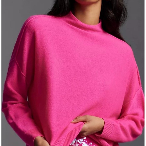 Pilcro Sweaters - Pilcro Anthropologie Alani 100% Cashmere Mock-Neck Sweater Size M Bright Pink